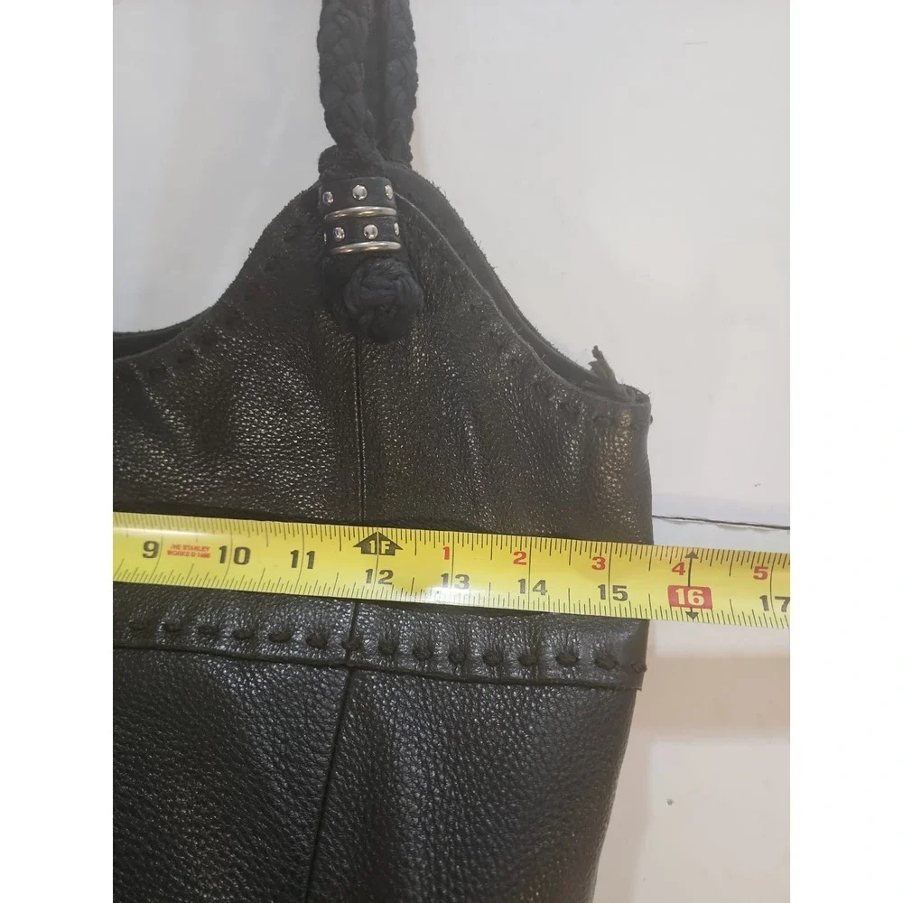 The‎ Sak Indio Black Leather Hobo Bag Braided Strap Boho Slouchy Shoulder Purse